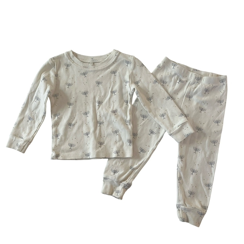 Rylee + Cru Size 18-24 Months Menorah Print Pajamas White 100% Cotton Set Outfit